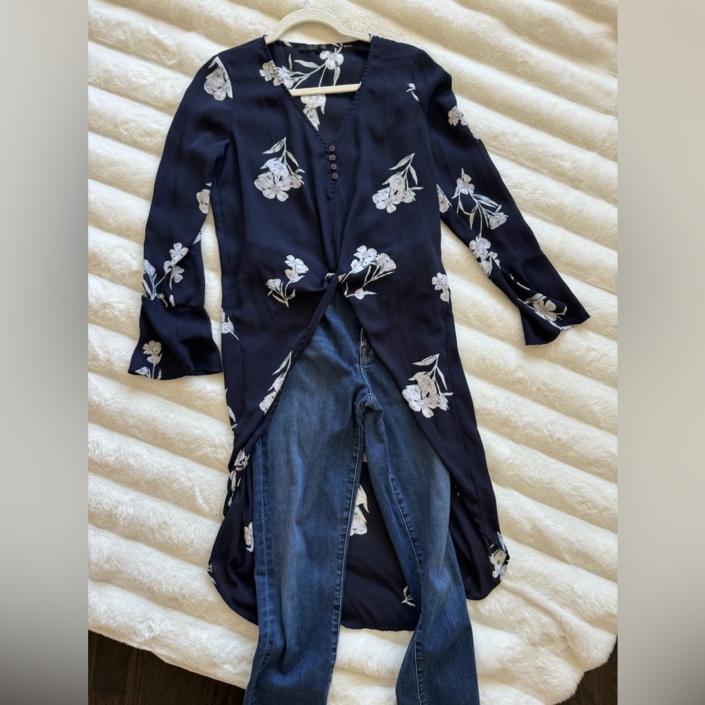 High low navy floral blouse